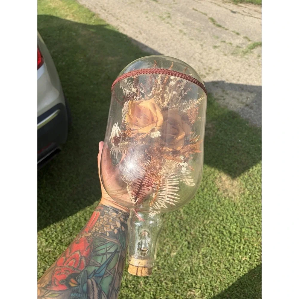 Vintage Dried Flowers in Jug/Dried flowers encased Glass Taiwan Boho Cottagecore